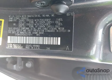 2013 Toyota Highlander Base Plus V6 from USA, damaged, VIN 5TDBK3EH2DS231911